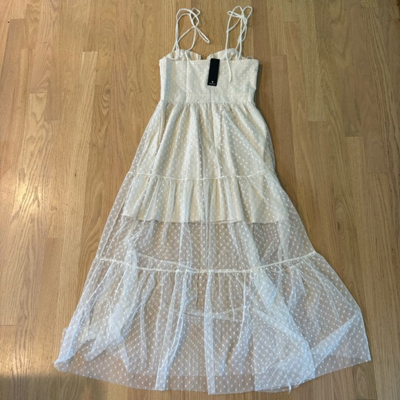 New Lulu’s Romantic Spot Cream Polka Dot Mesh Tiered Midi Dress - Picture 5 of 6